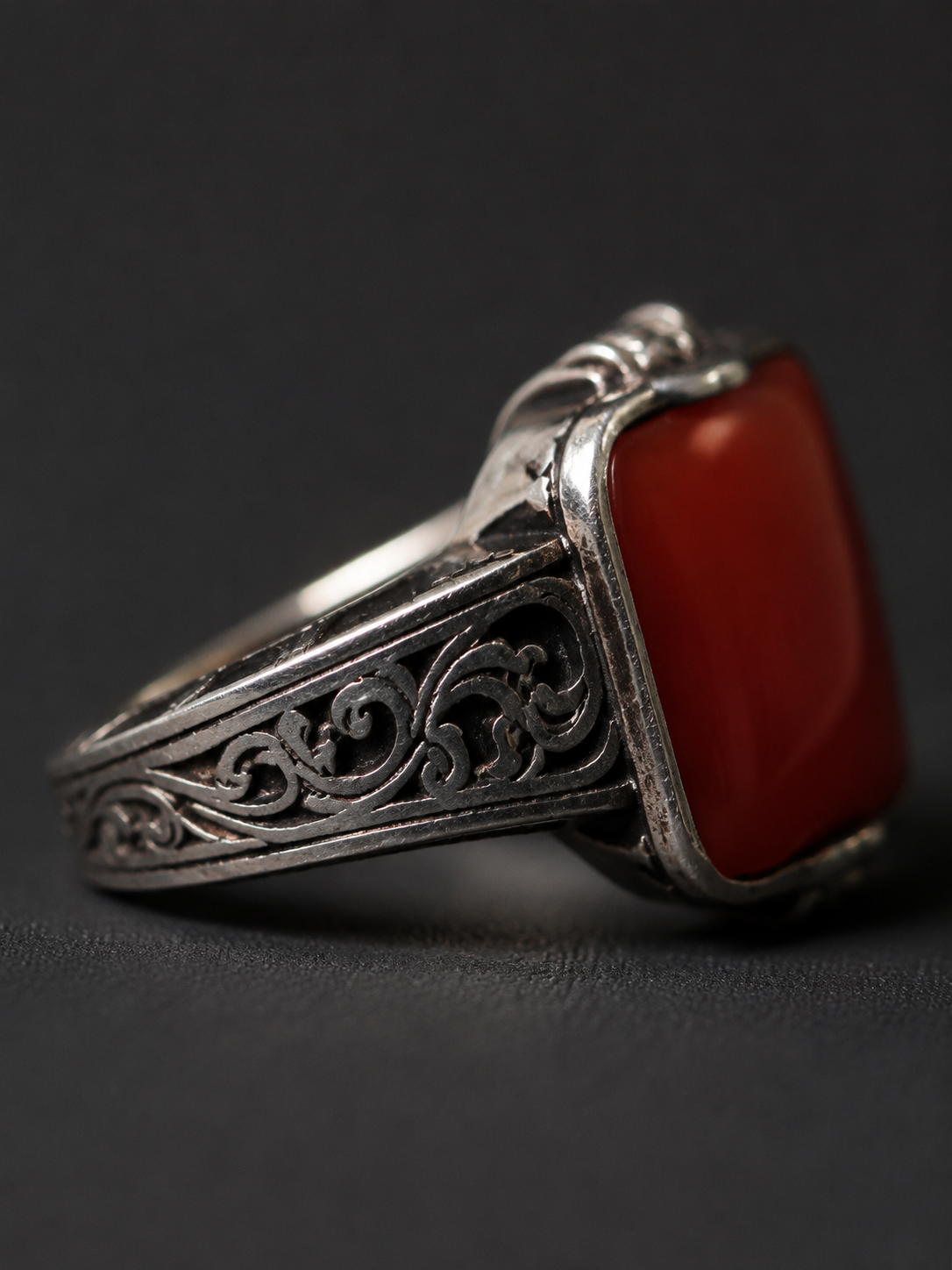 Vintage S925 Silver Nanhong Red Agate Square Ring