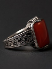 Vintage S925 Silver Nanhong Red Agate Square Ring