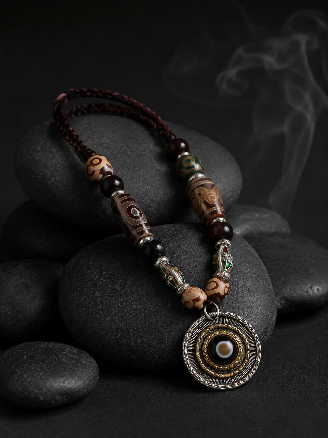 Tibetan Agate Dzi Bead Healing Necklace
