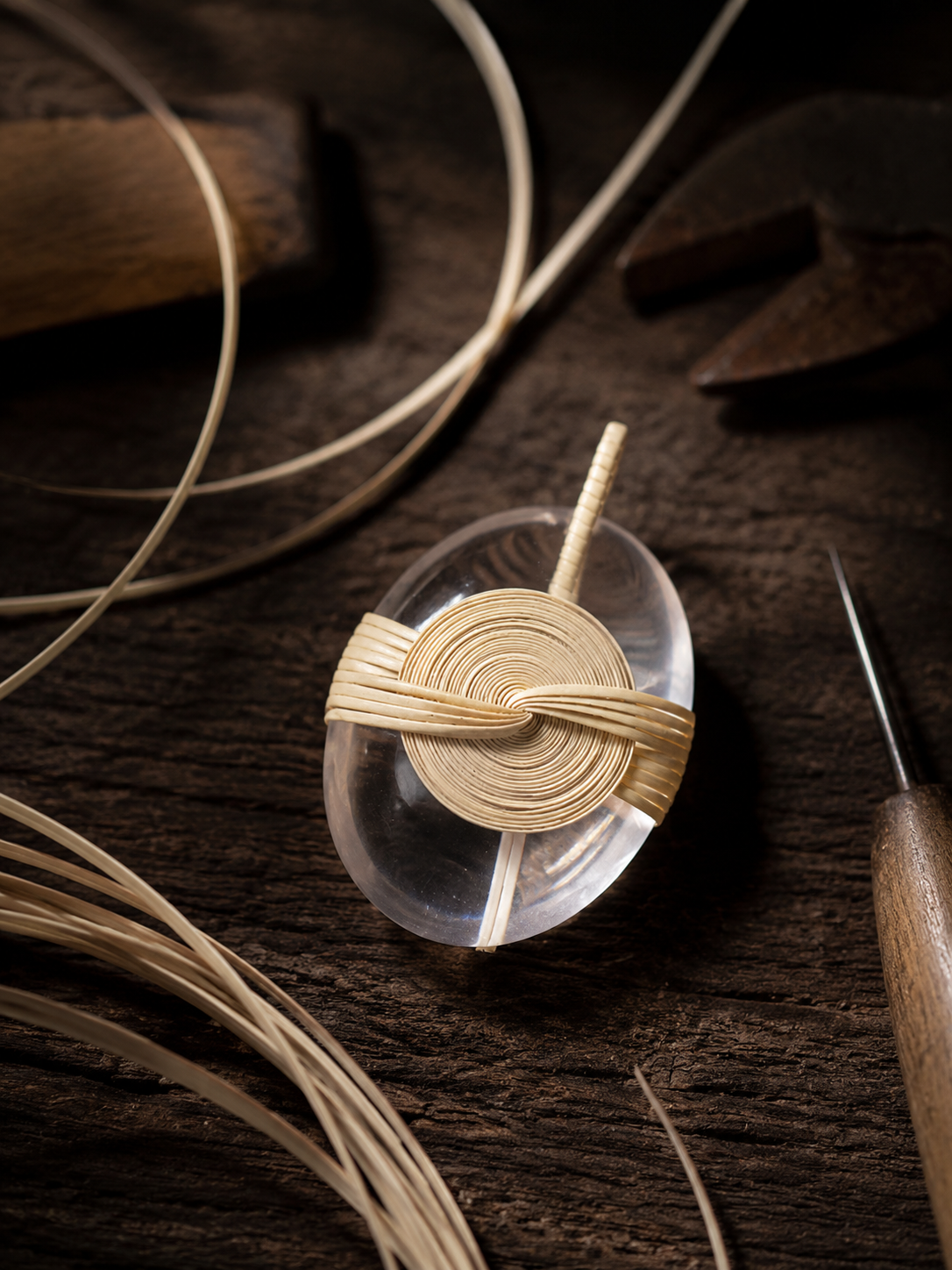 Handmade Tibetan Rattan Woven Crystal Pendant Necklace