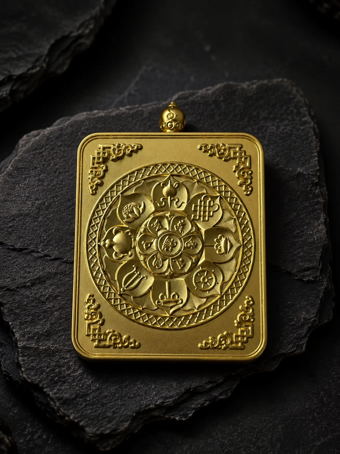 Tibetan Hand-Painted Cinnabar Thangka Mantra Pendant Amulet