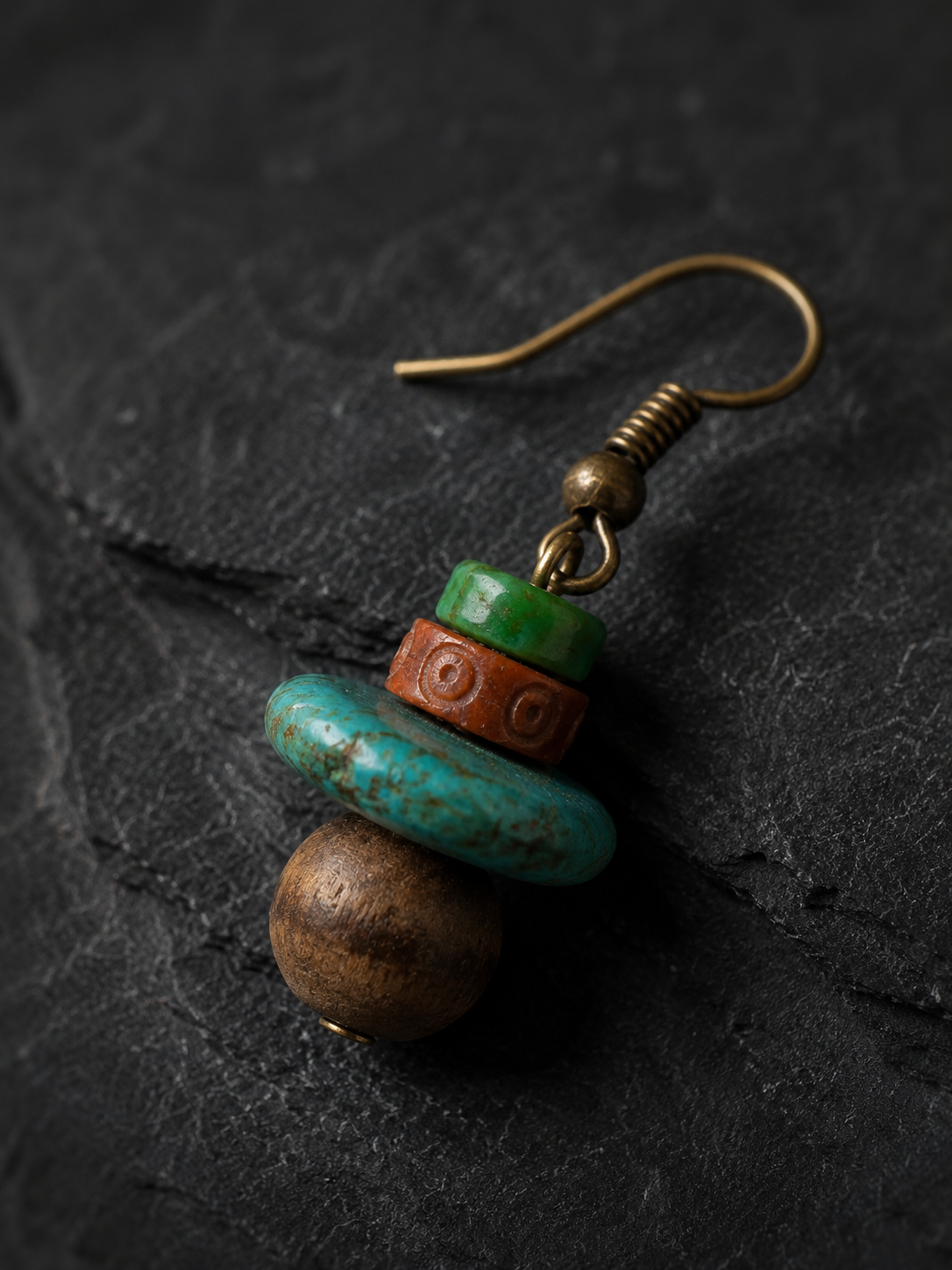 Vintage Tibetan Magnesite & Bodhi Dangle Earrings