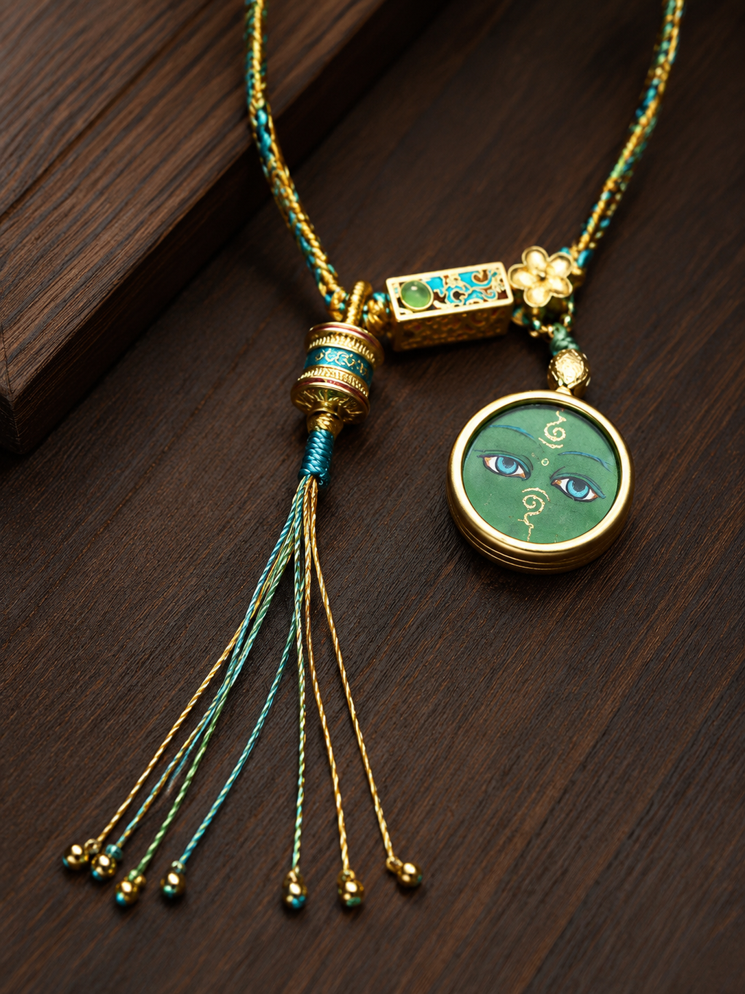 Hand-Painted Green Tara Tibetan Amulet Necklace