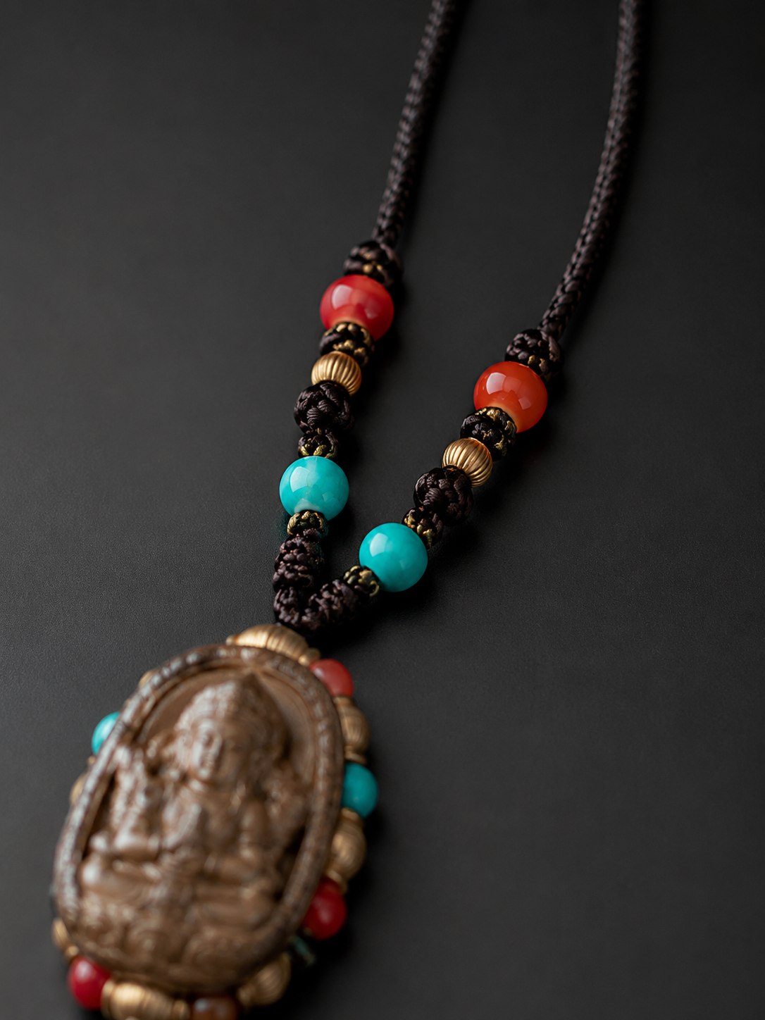 Hand-Carved Tibetan Yak Bone Vajra Amulet Necklace