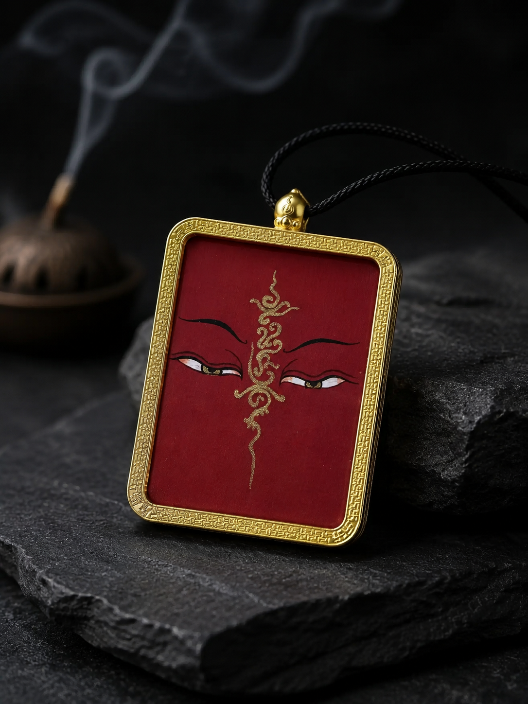 Tibetan Hand-Painted Buddha Eyes Thangka Pendant