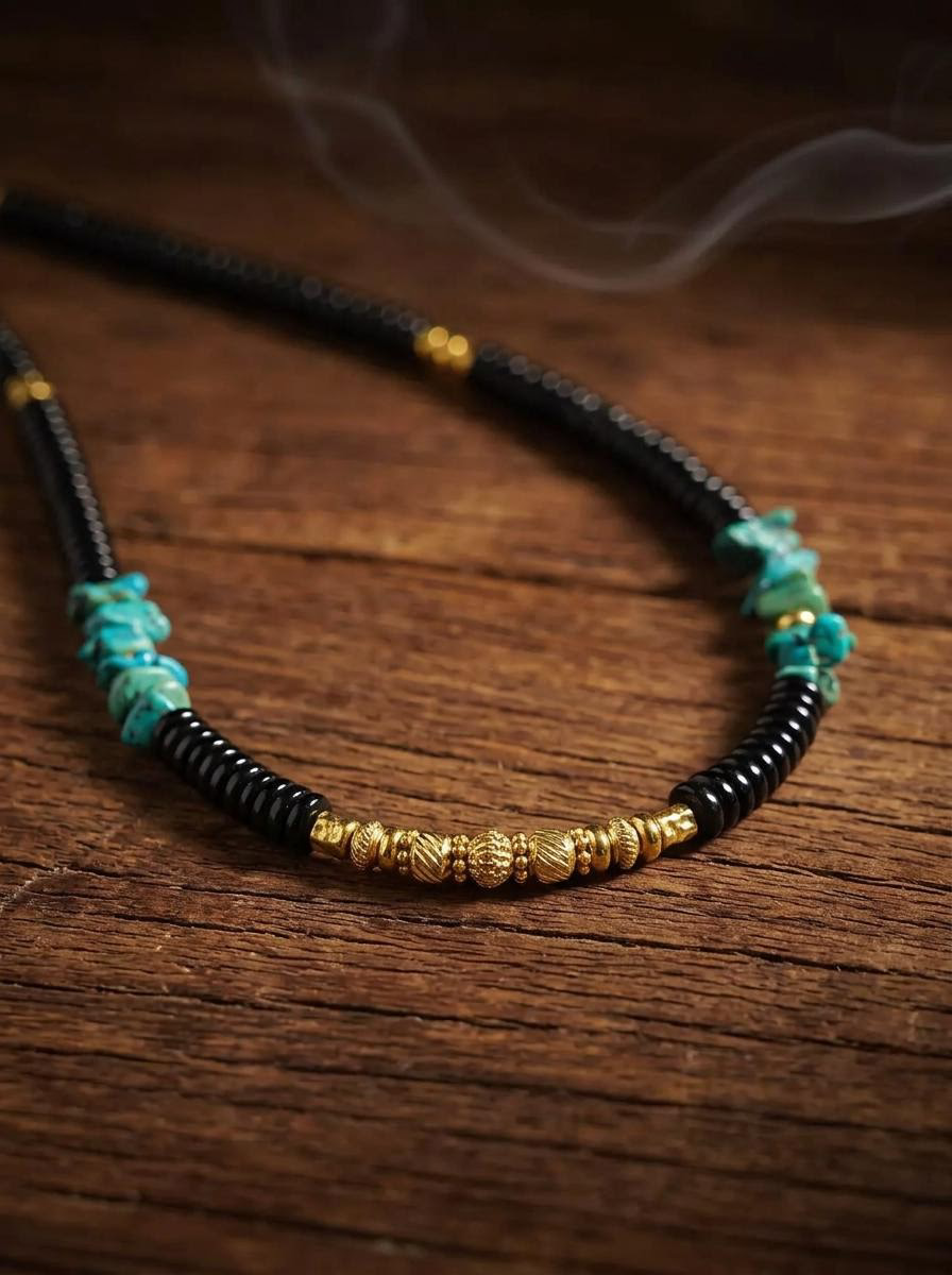 Tibetan Turquoise & Obsidian Spiritual Necklace