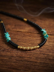 Tibetan Turquoise & Obsidian Spiritual Necklace