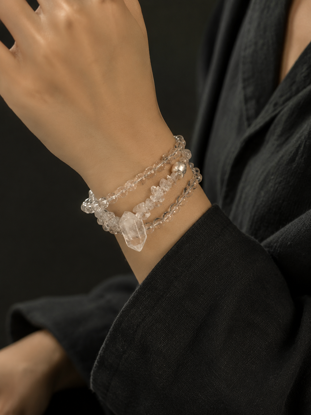 Tibetan White Crystal Wrap Bracelet & Necklace