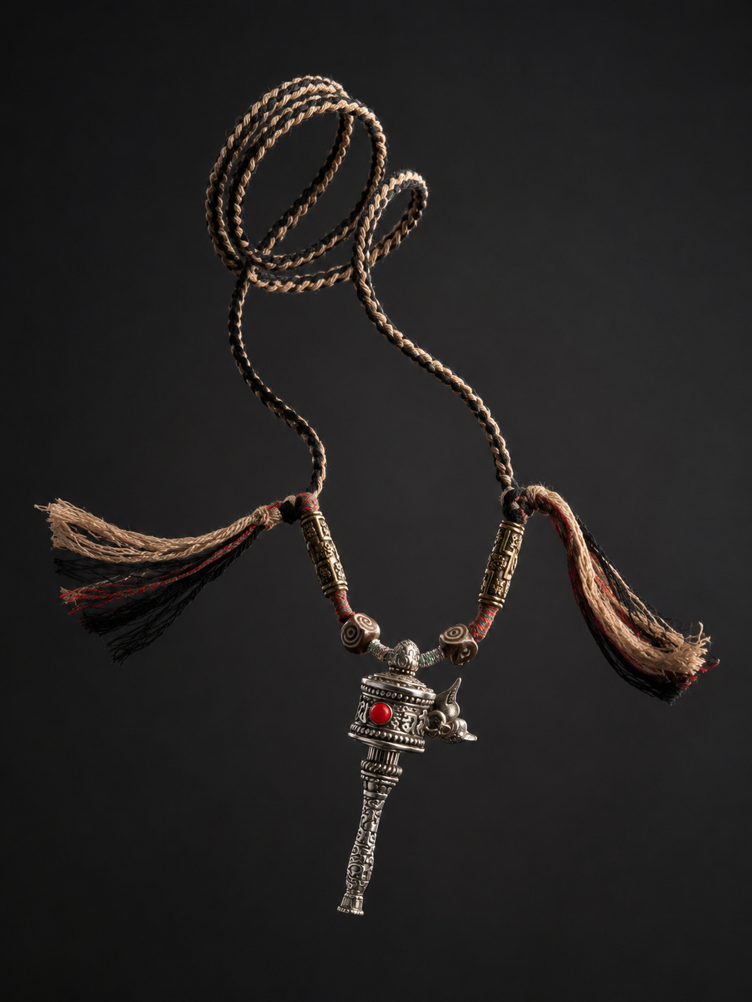 Handmade Tibetan Prayer Wheel Necklace Vintage Braided Rope