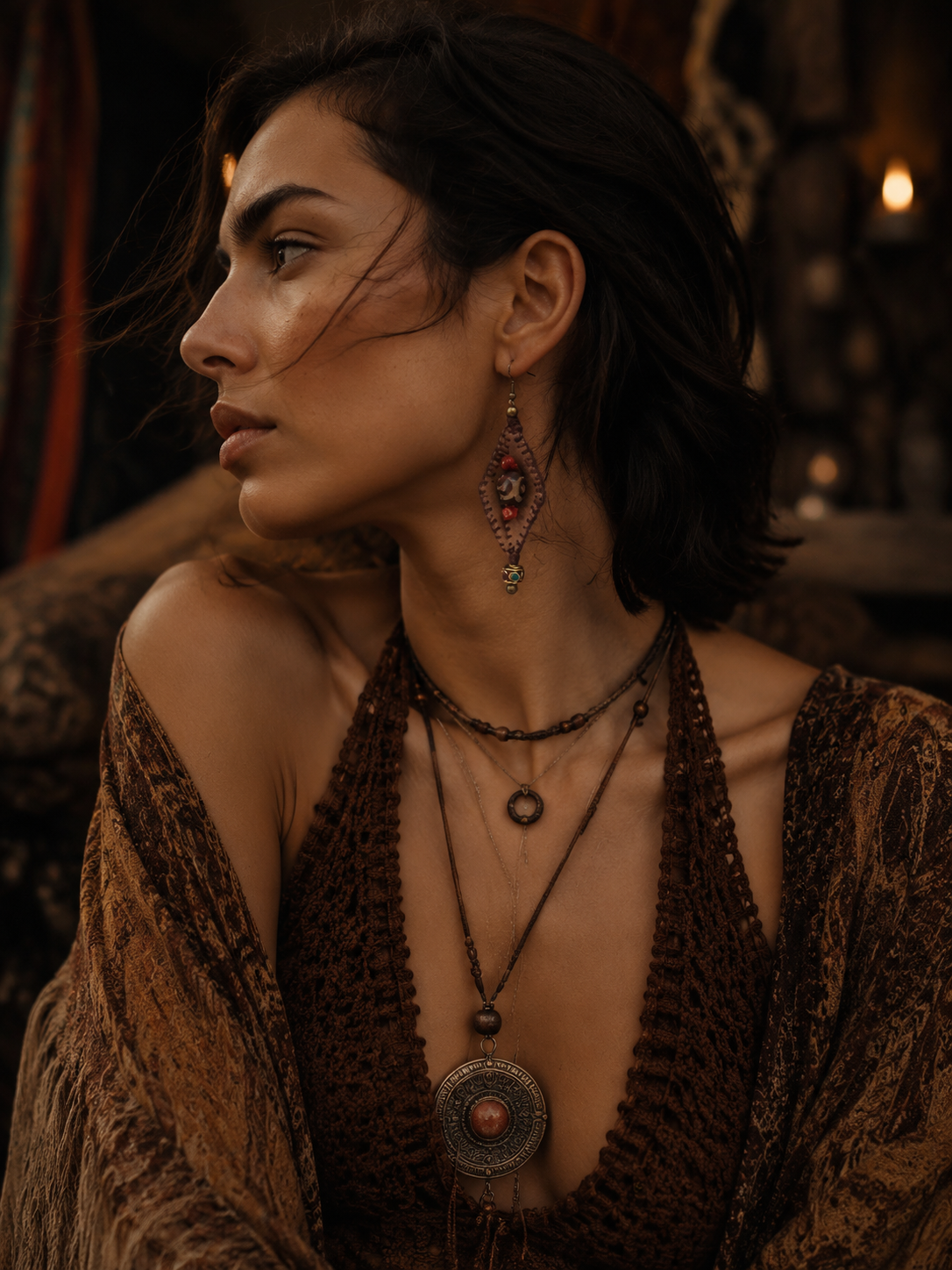 Handmade Tibetan Dzi Bead Leather Drop Earrings