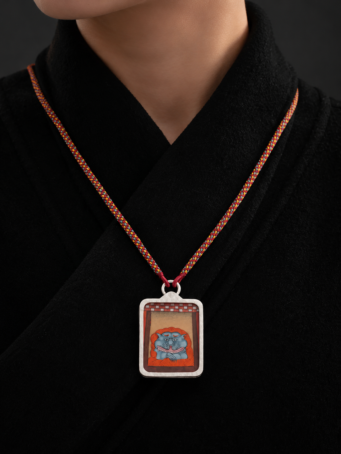 Hand-Painted Tibetan Thangka Amulet Necklace