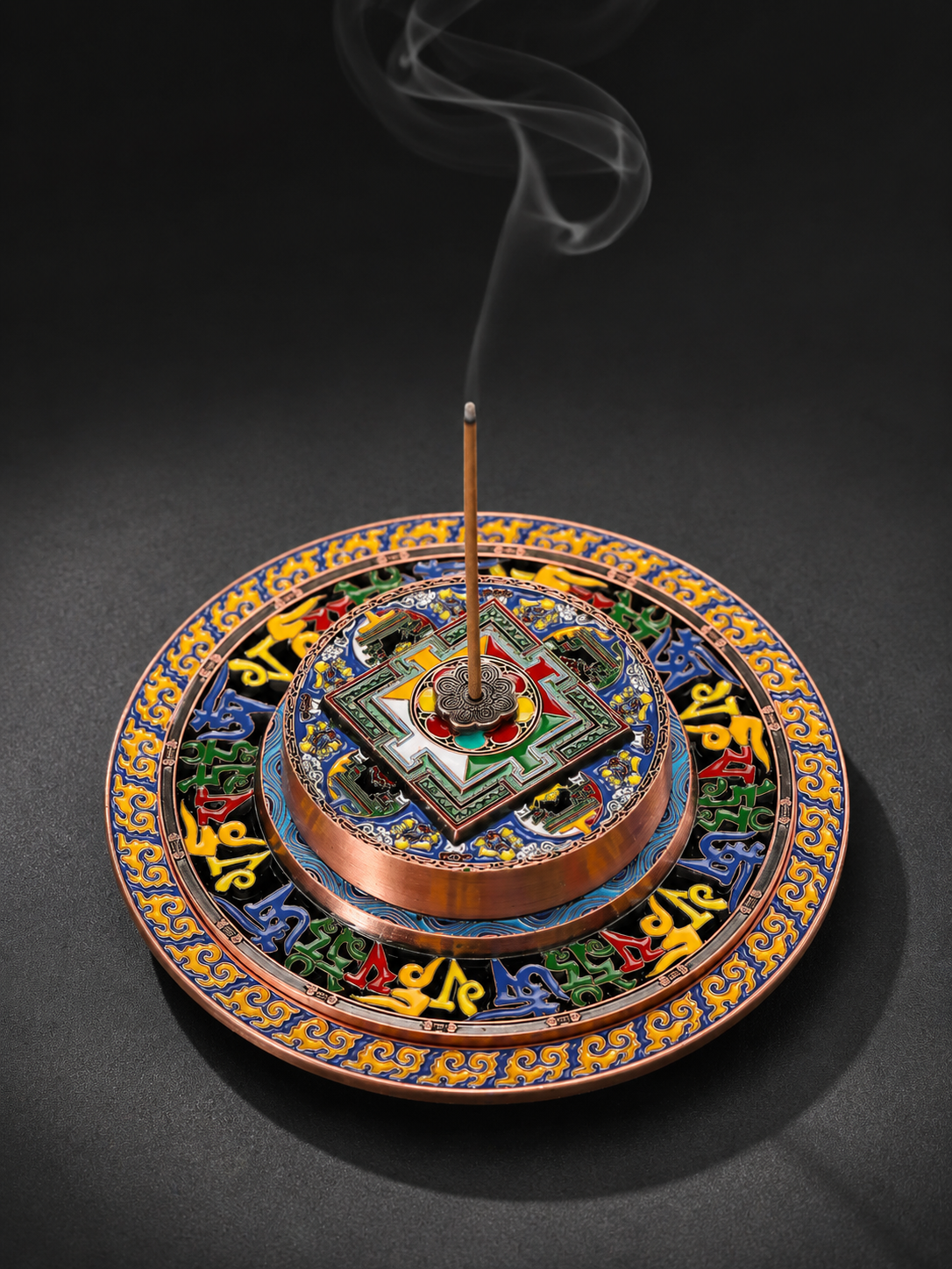 Tibetan Mandala Enamel Incense Holder Tray
