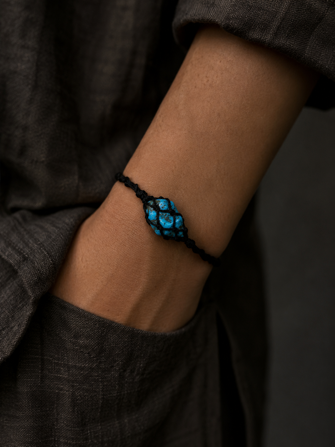 Tibetan Raw Turquoise Hand-Woven Adjustable Bracelet