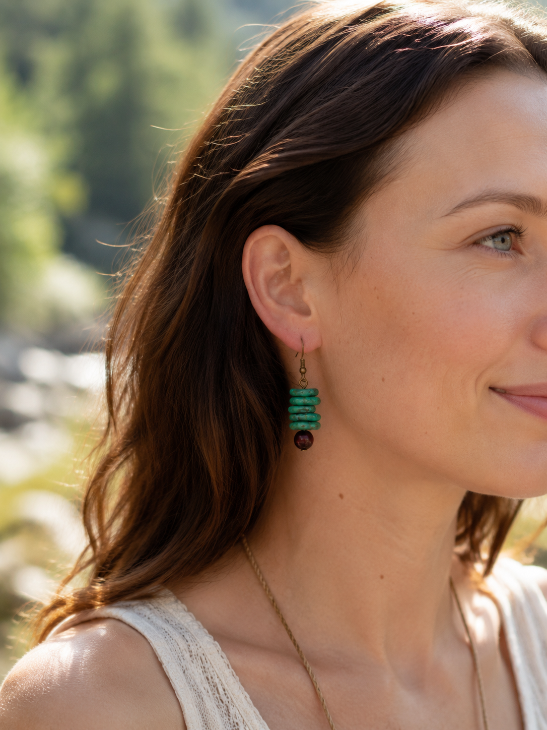 Vintage Tibetan Magnesite & Sandalwood Drop Earrings