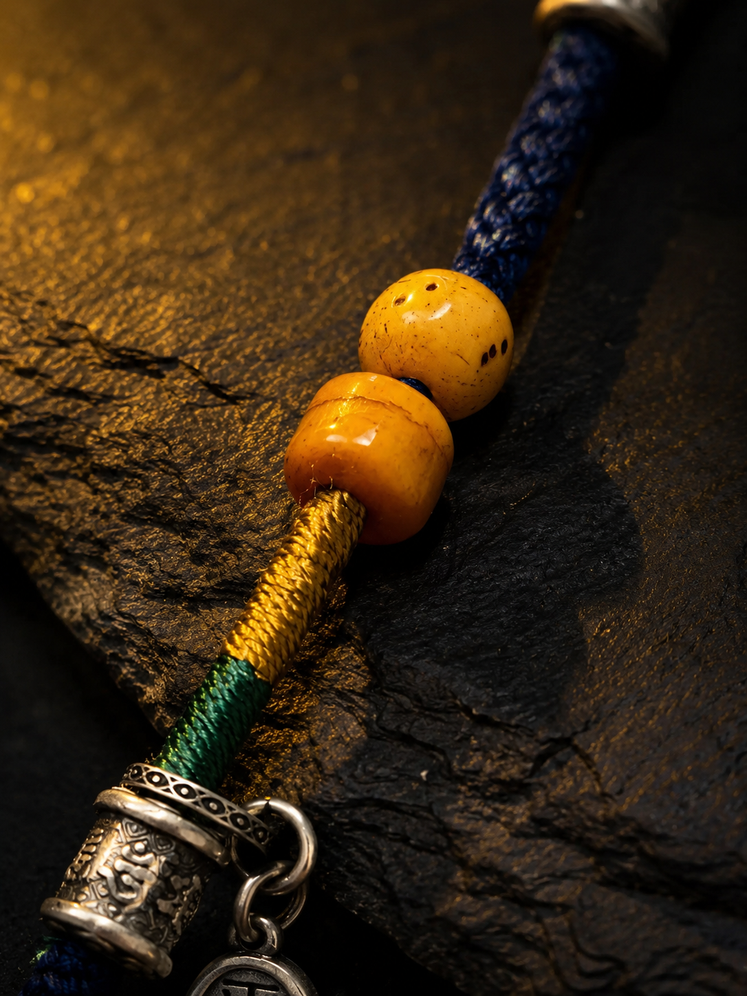 Handmade Tibetan Braided Pendant Cord with 999 Silver & Yak Bone