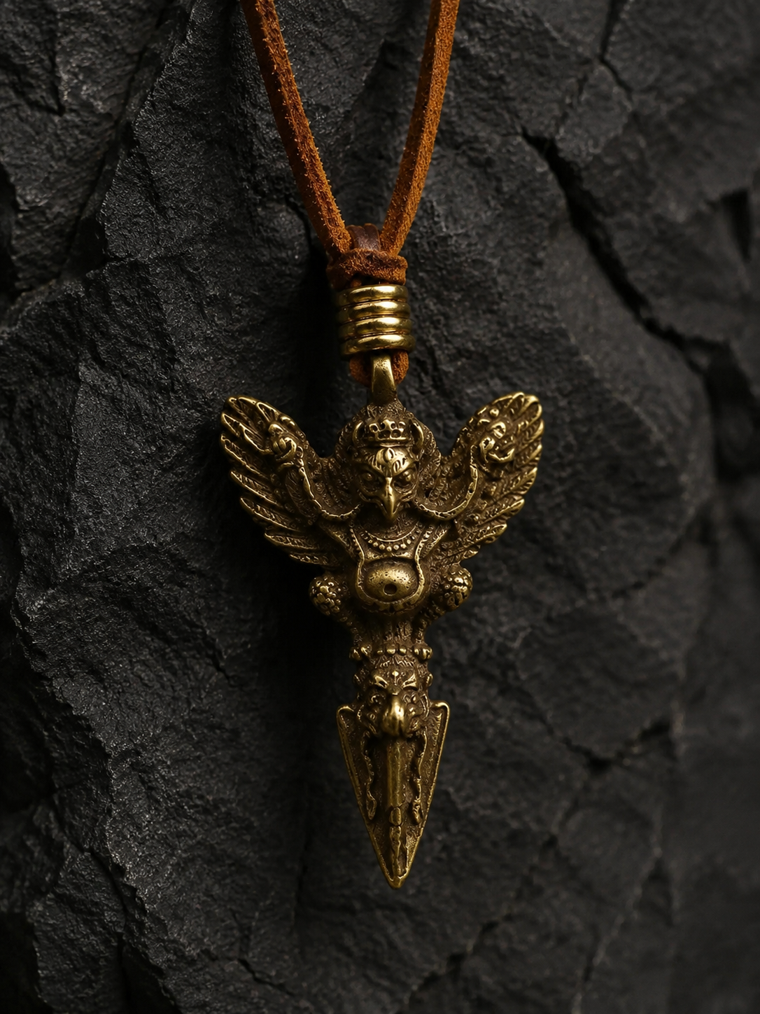 Vintage Brass Garuda Keychain - Handcrafted Tibetan Amulet