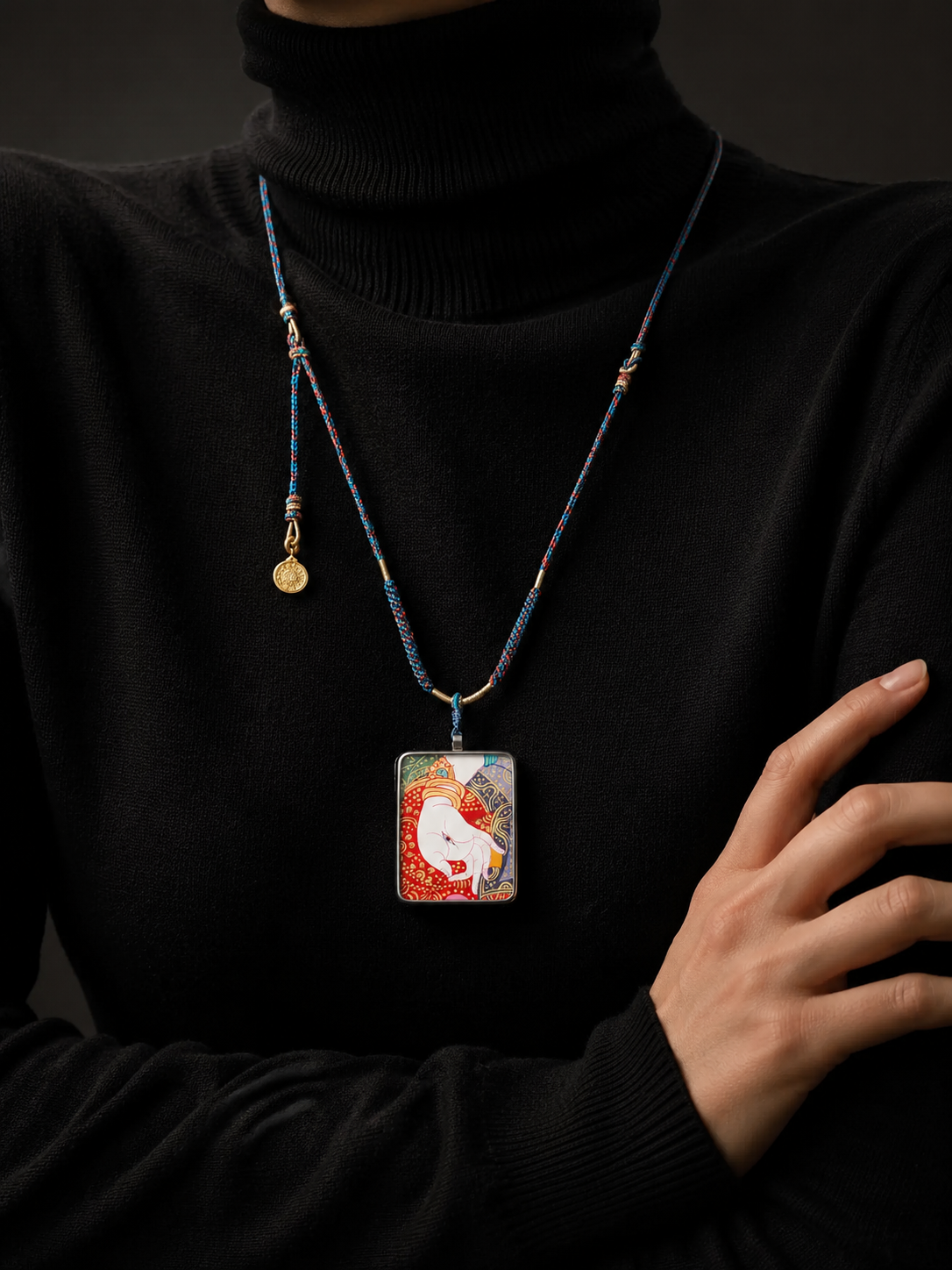 Handmade Tibetan White Tara Eye of Wisdom Thangka Necklace