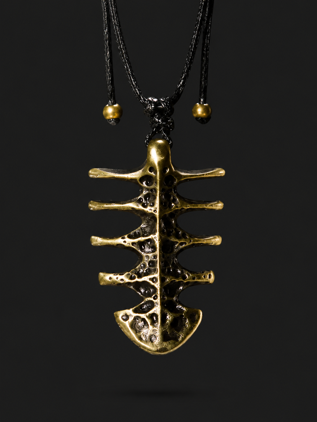 Vintage Brass Fishbone Amulet Pendant Necklace