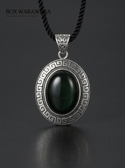 Tibetan Silver Inlaid Obsidian Protection Necklace