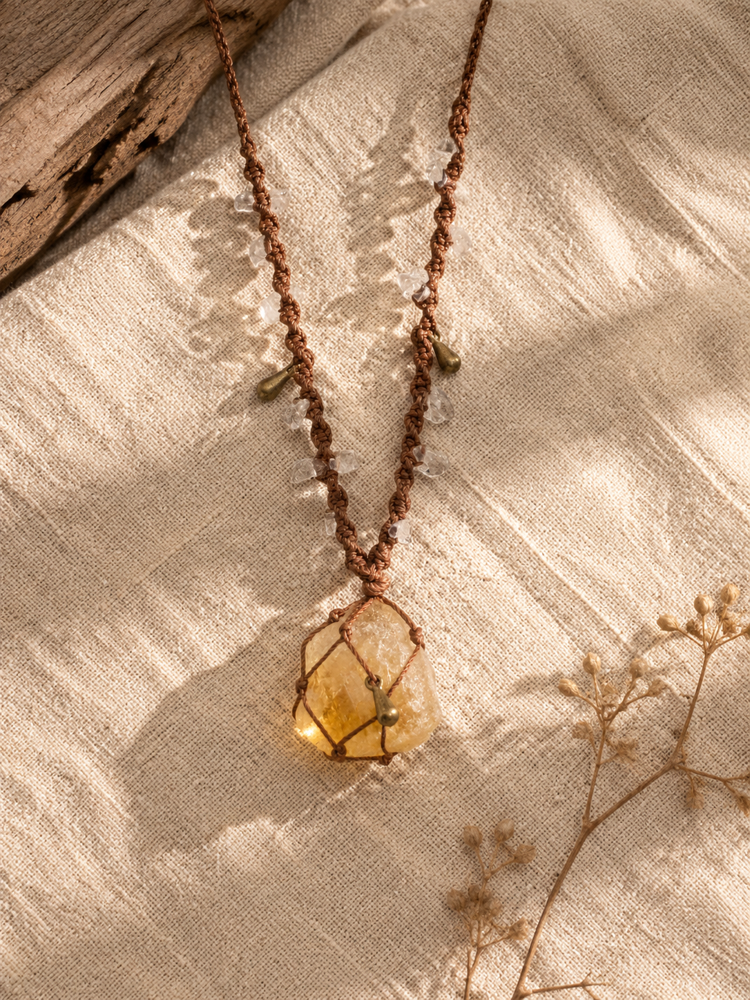 Handmade Tibetan Raw Crystal Macrame Pendant Necklace