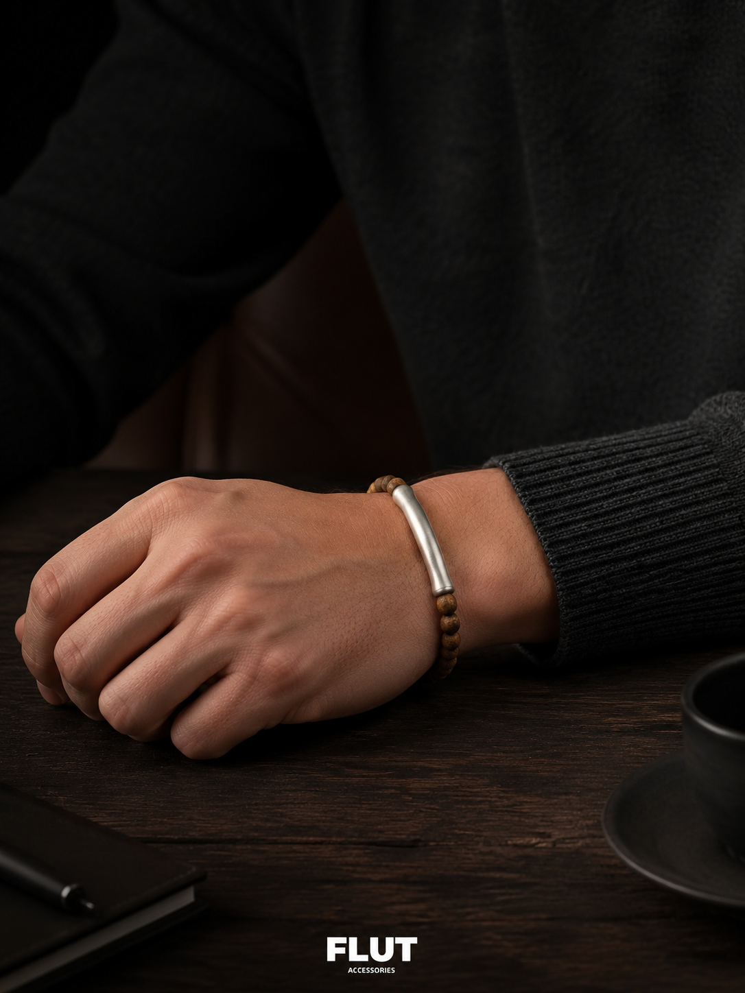 Tibetan Agarwood & Matte Silver Zen Bracelet