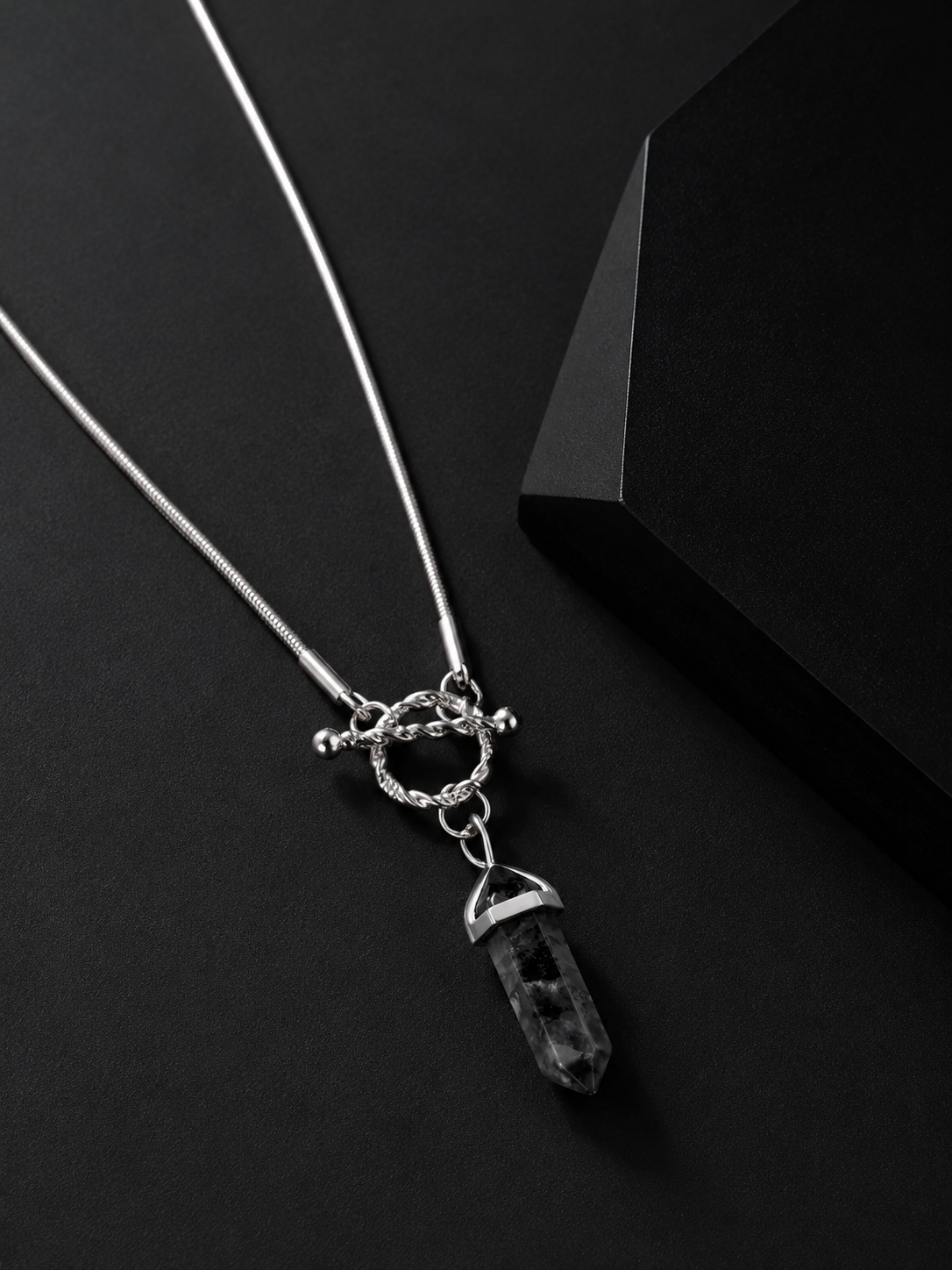 Tibetan Black Healing Crystal Pendant Necklace