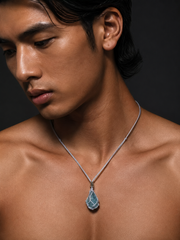 Tibetan Raw Aquamarine Macrame Necklace S925 Silver