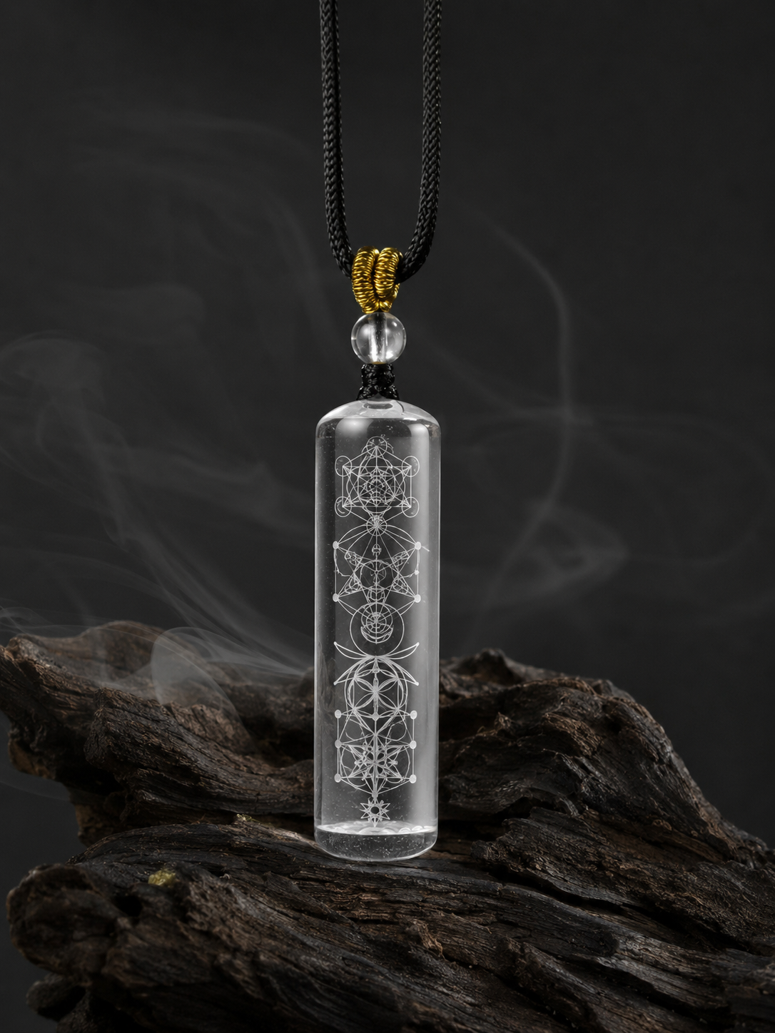 Tibetan Clear Quartz Heart Sutra Pendant Necklace