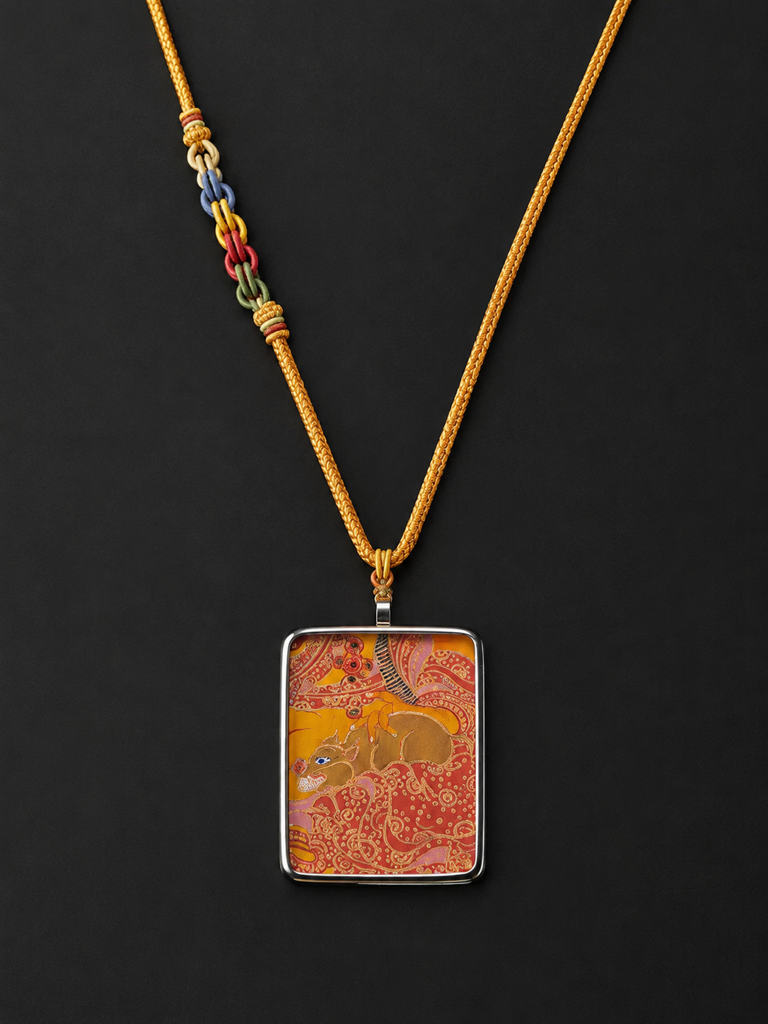 Hand-Painted Yellow Jambhala Thangka Pendant Necklace