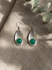 Vintage Tibetan Silver Emerald Drop Earrings