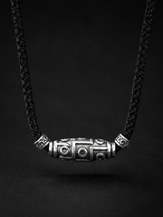 Tibetan 9-Eye Dzi Bead 999 Silver Amulet Necklace