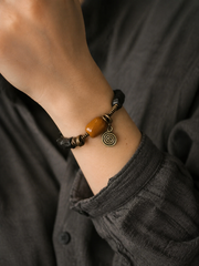 Vintage Ebony Wood Tibetan Bracelet with Spiral Charm