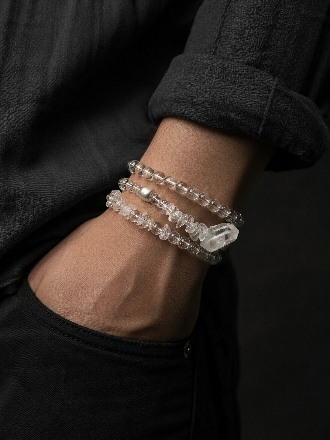 Tibetan White Crystal Wrap Bracelet & Necklace