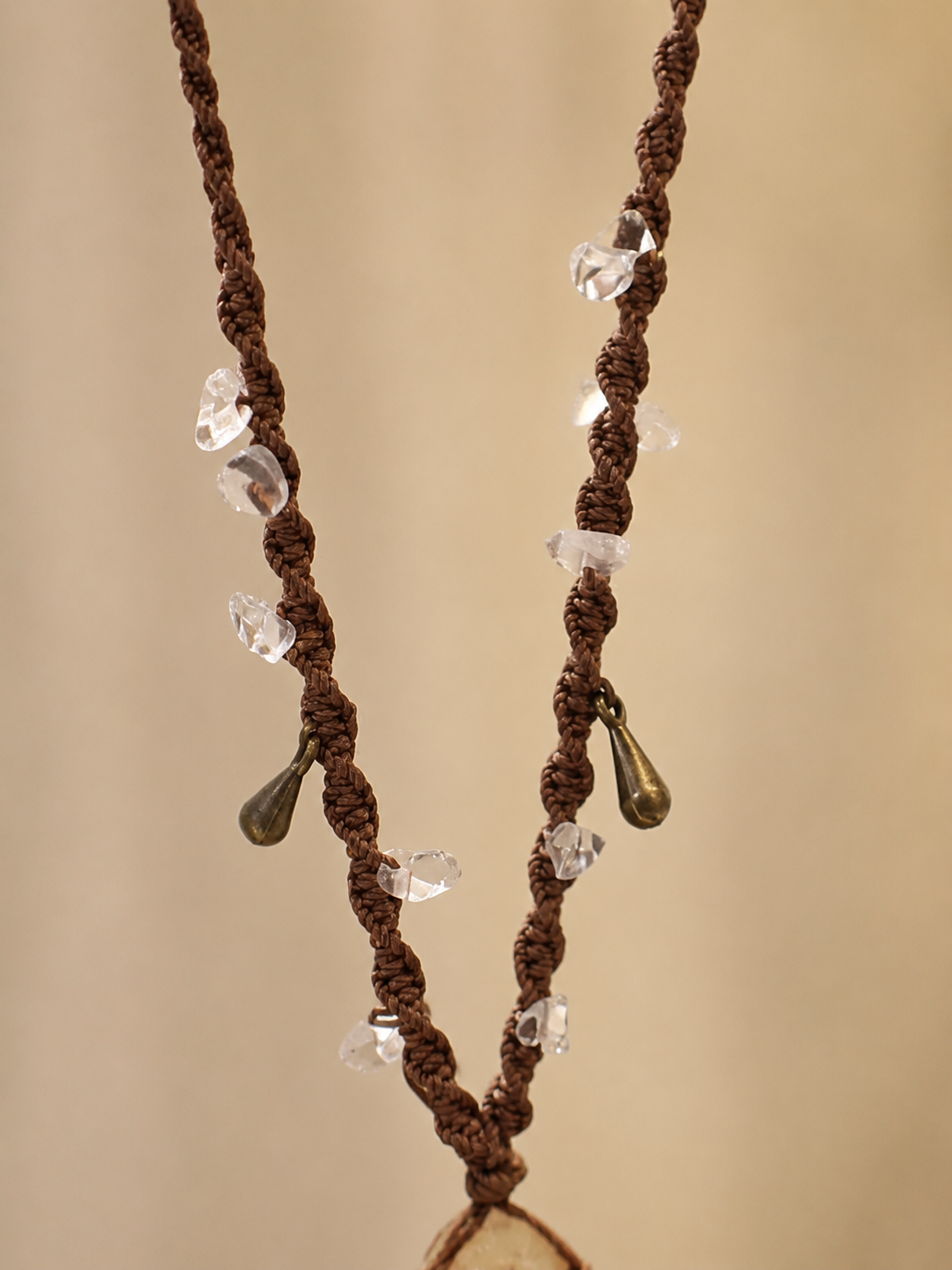 Handmade Tibetan Raw Crystal Macrame Pendant Necklace