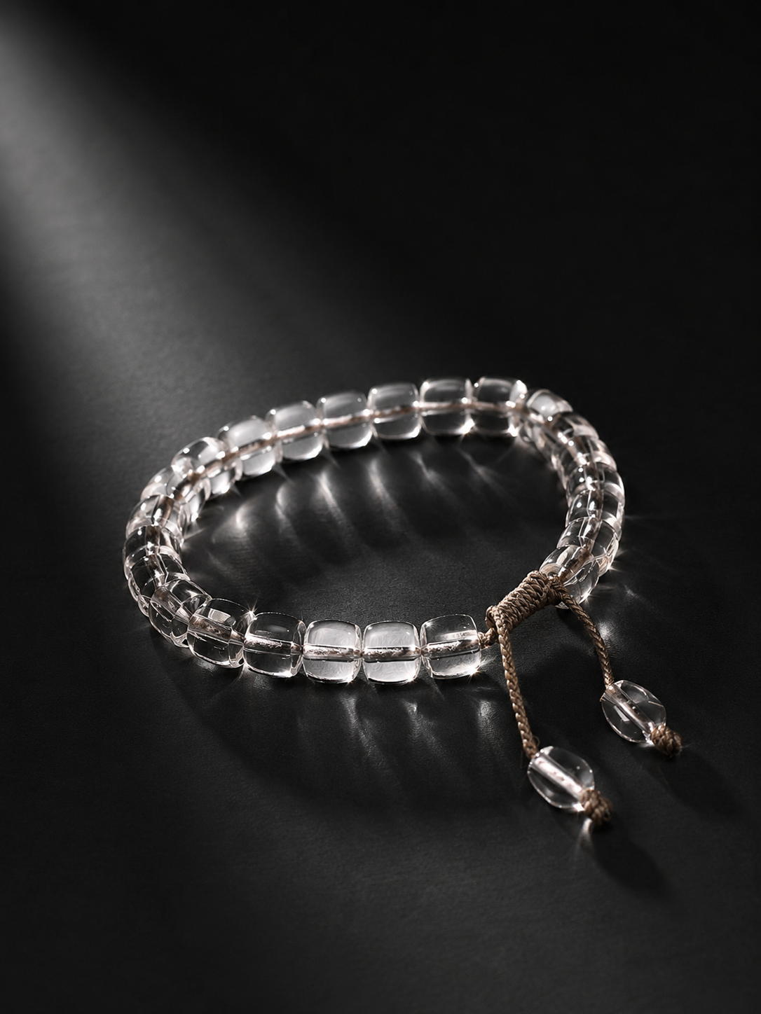 Adjustable Tibetan Clear Quartz Barrel Bead Bracelet