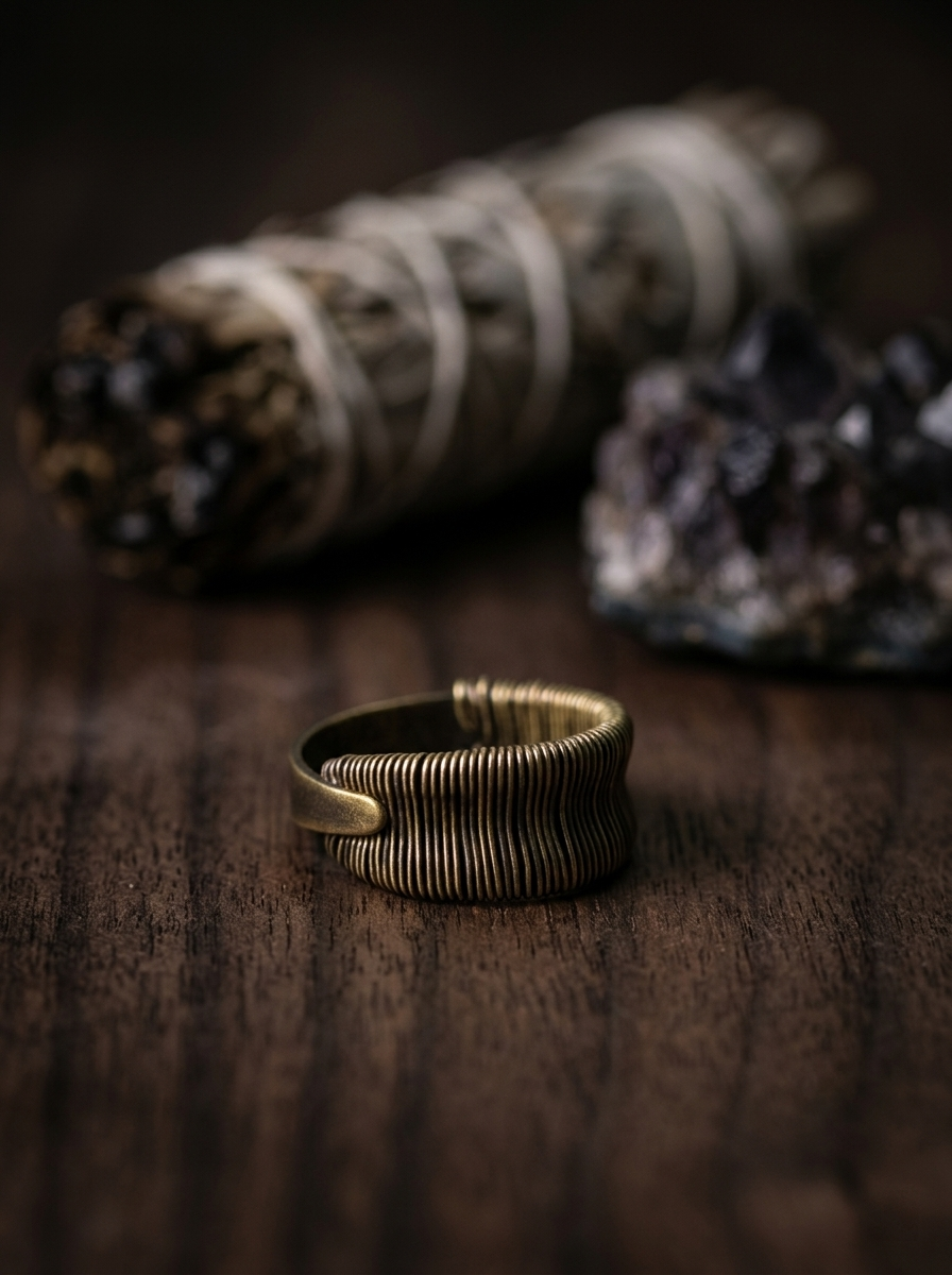 Vintage Tibetan Copper Wire Wrapped Ring, Adjustable