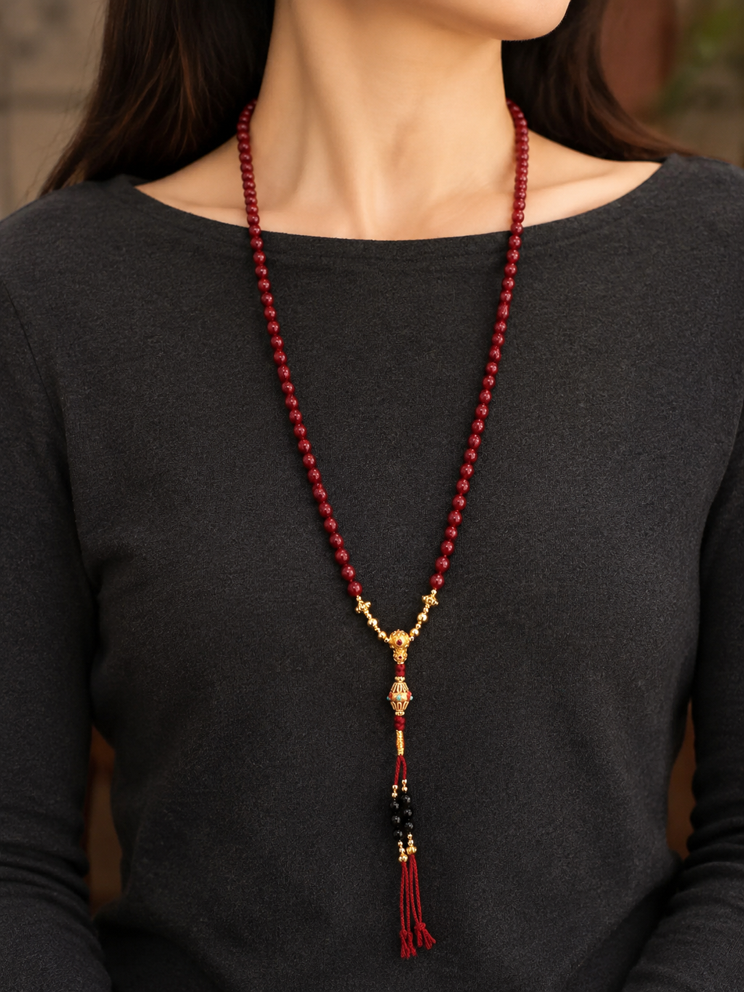 Premium Tibetan Cinnabar Mala Wrap Bracelet & Necklace