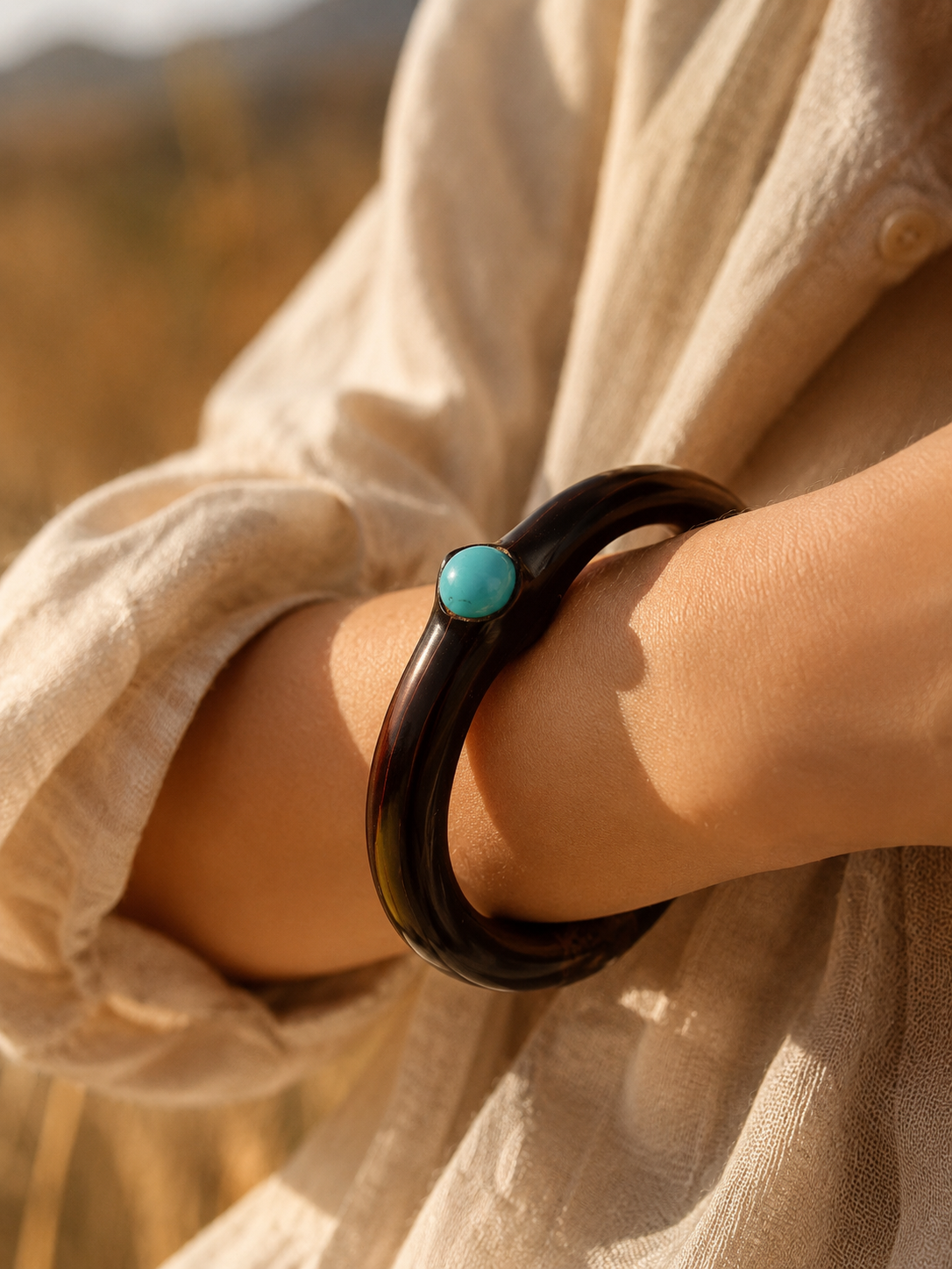 Authentic Tibetan Black Vine & Turquoise Bracelet