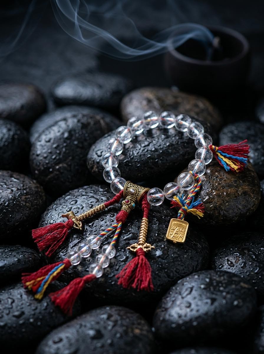 Tibetan 10mm White Crystal 18-Bead Mala Bracelet