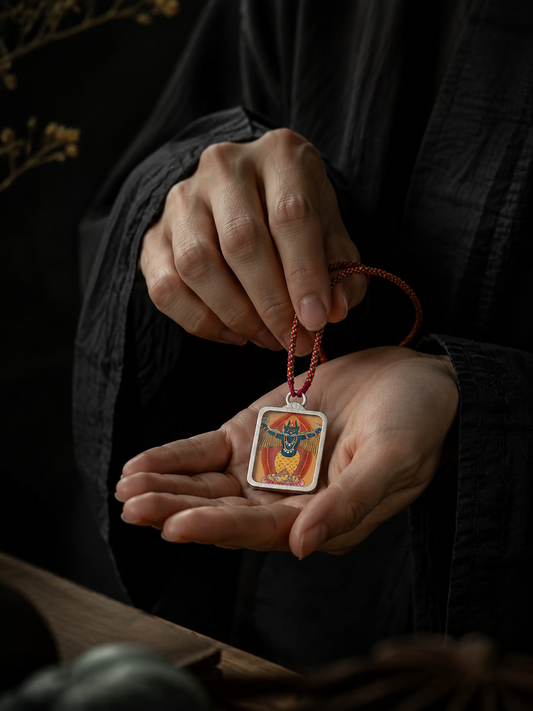 Hand-Painted Tibetan Thangka Amulet Necklace