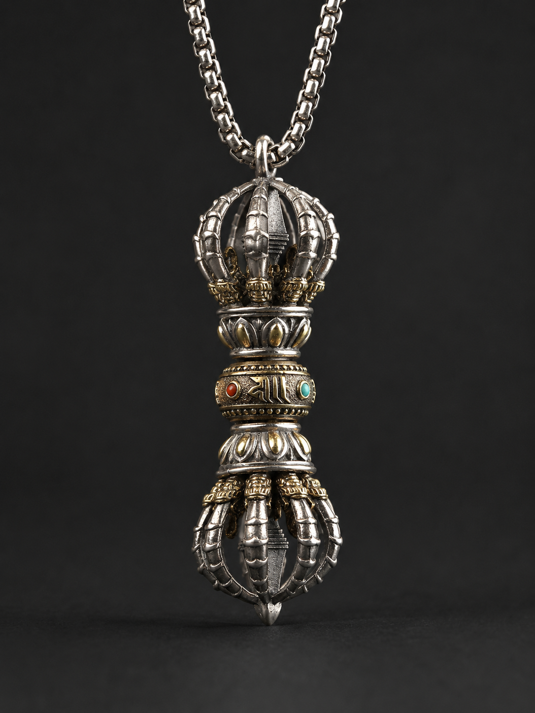Handcrafted 925 Silver Tibetan Vajra Phurba Necklace