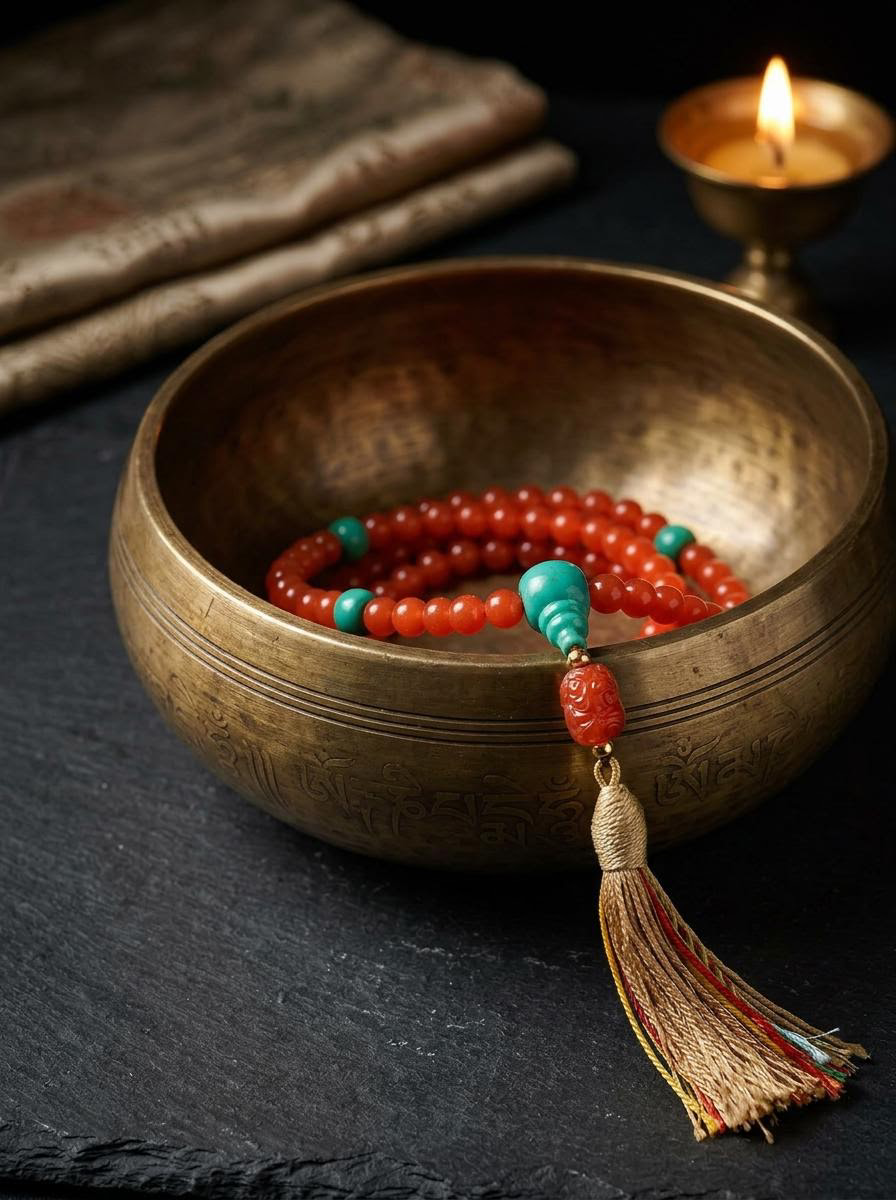 Authentic Tibetan Red Agate 108 Mala Bead Bracelet