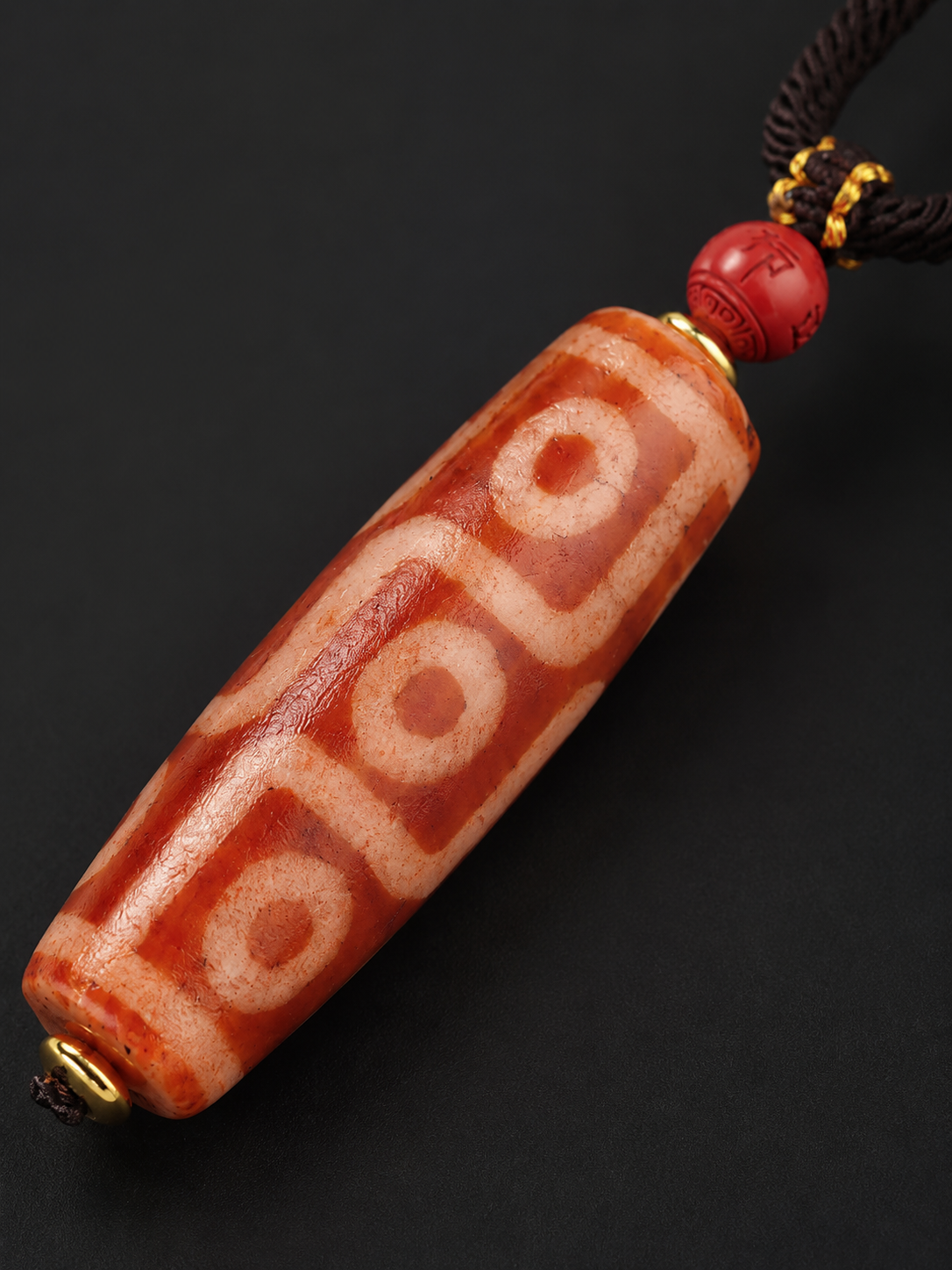 Authentic Tibetan 9-Eye Red Agate Dzi Bead Pendant Necklace