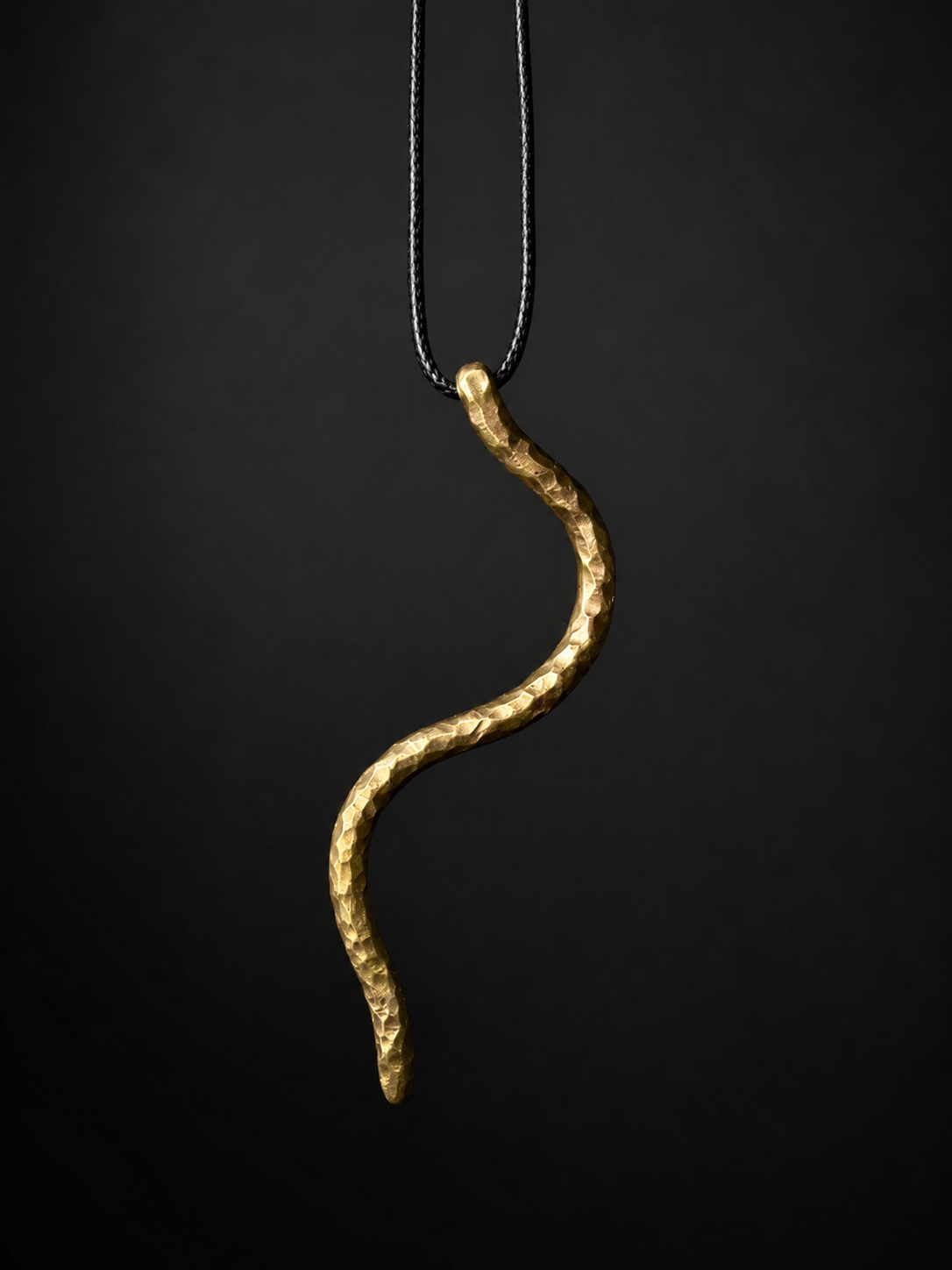 Handmade Hammered Brass Wavy Pendant Necklace Minimalist Artisan Jewelry