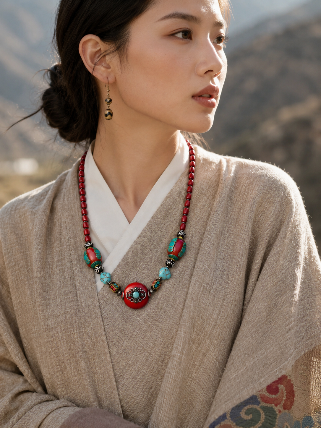Handmade Tibetan Vintage Red Beaded Necklace