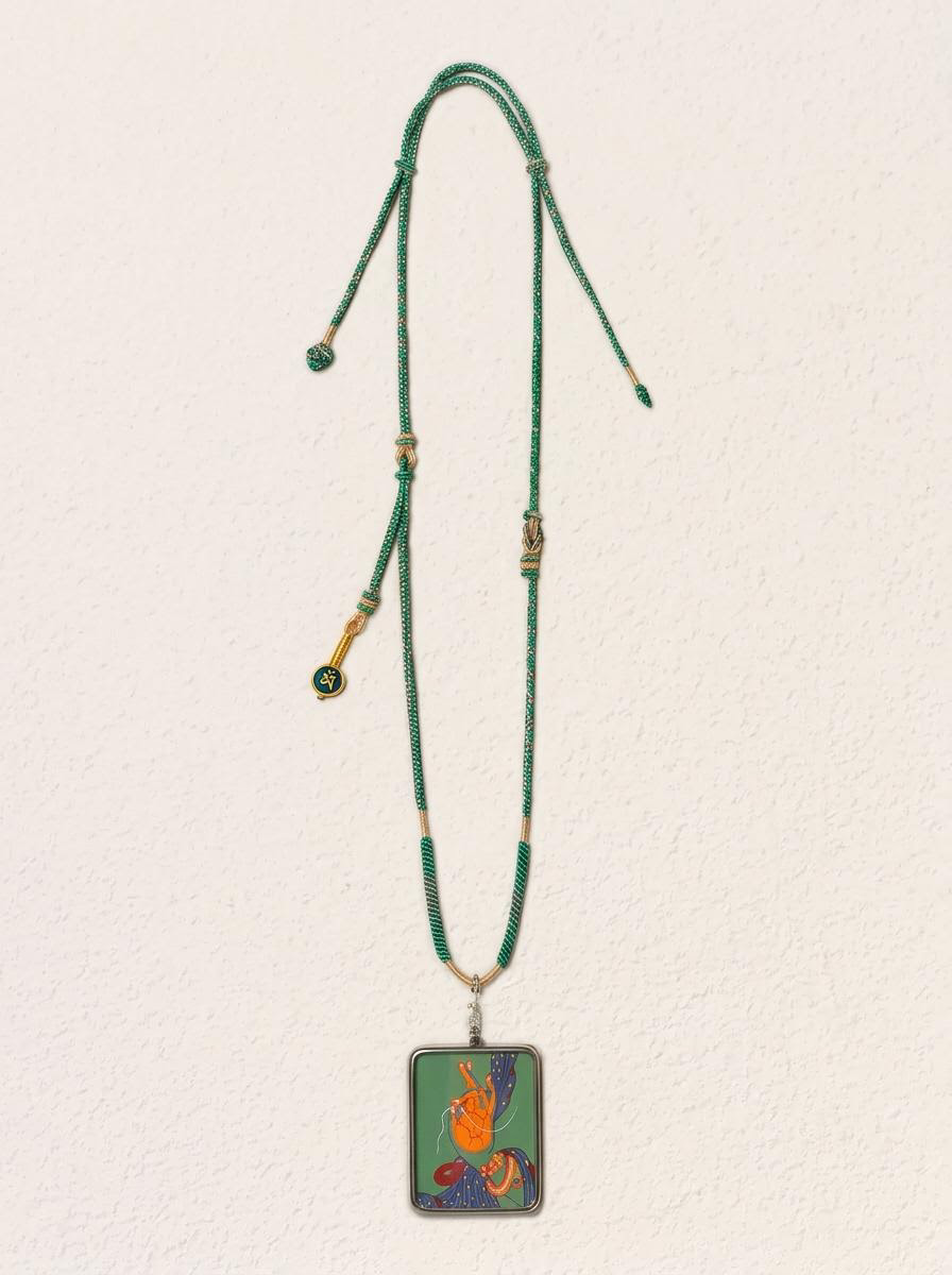 Tibetan Hand-Painted Green Tara Thangka Pendant Necklace