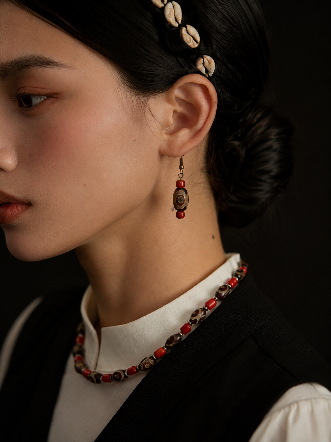 Vintage Tibetan Red Agate Dzi Earrings