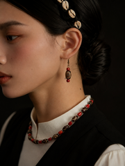 Vintage Tibetan Red Agate Dzi Earrings