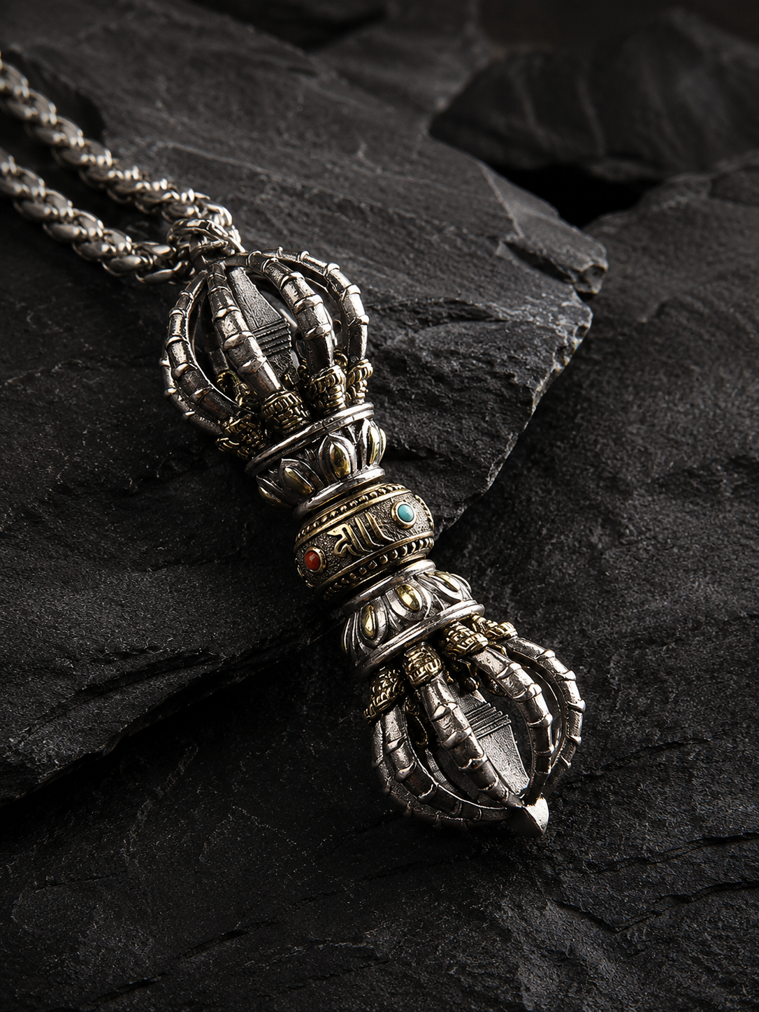Handcrafted 925 Silver Tibetan Vajra Phurba Necklace