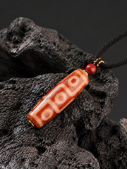 Authentic Tibetan 9-Eye Red Agate Dzi Bead Pendant Necklace